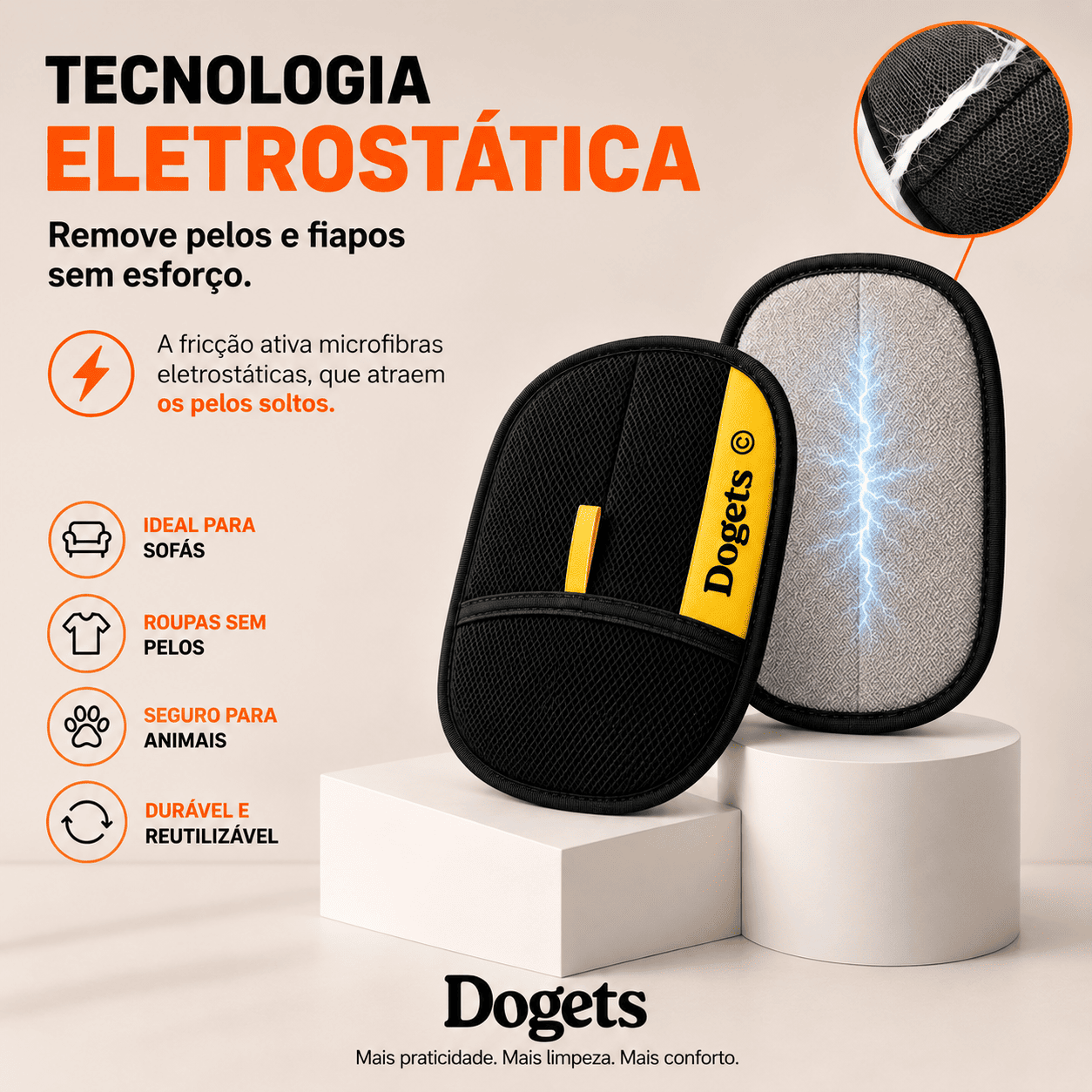 Dogets© - Luva Remove Pelos Eletrostáticas Reutilizável